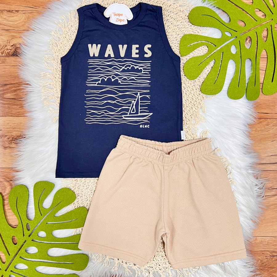 Conj. Regata Waves com Barco e Bermuda - Marinho